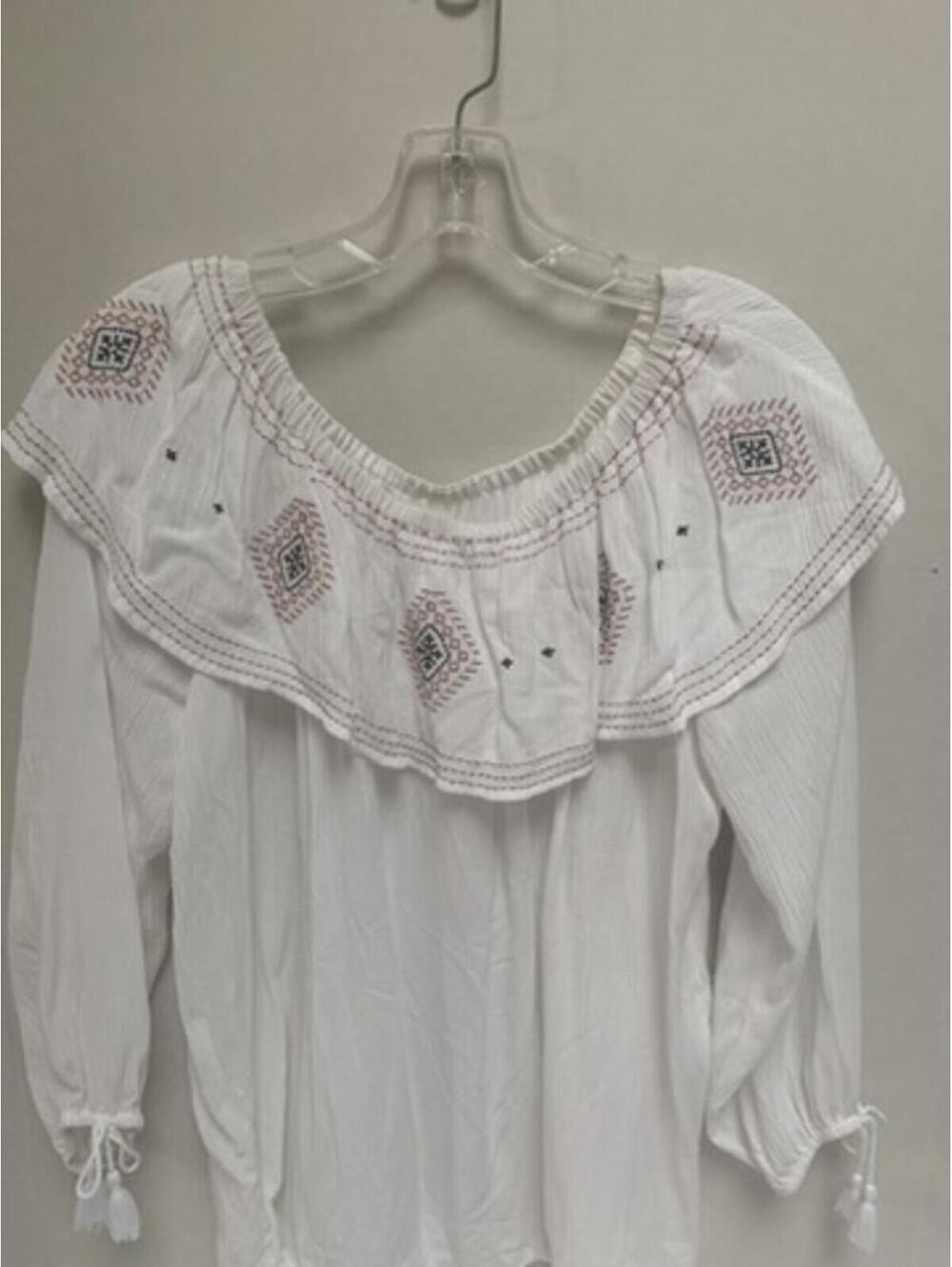 White Off the Shoulder Boho Blouse Shirt Size Small